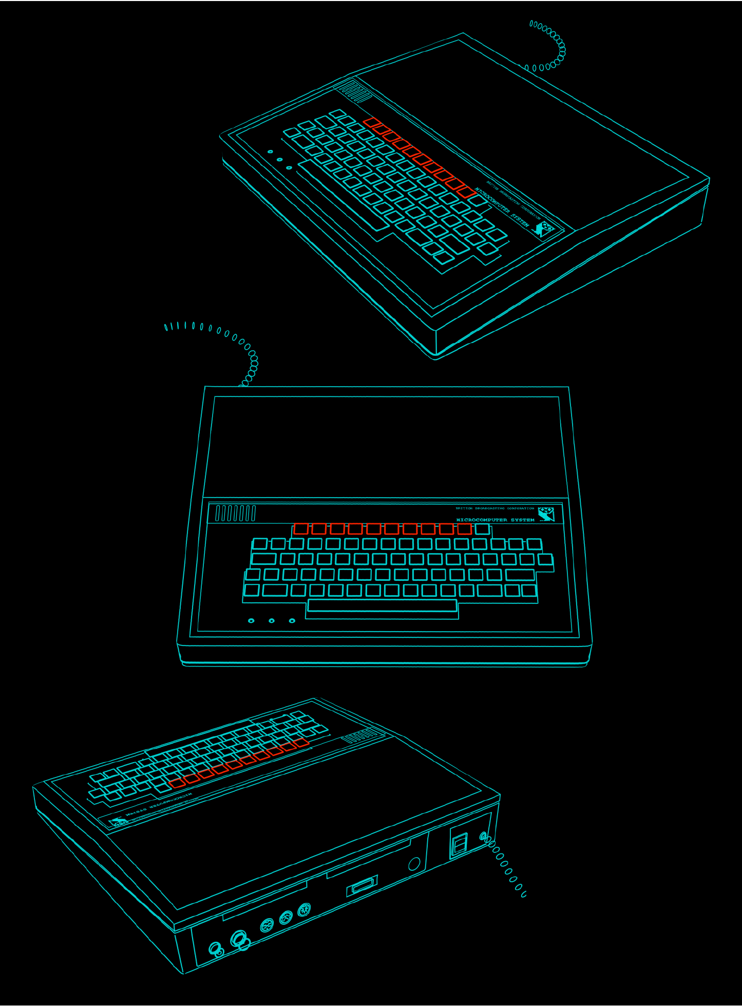 Acorn computer book spread featuring a detailed 3D render
